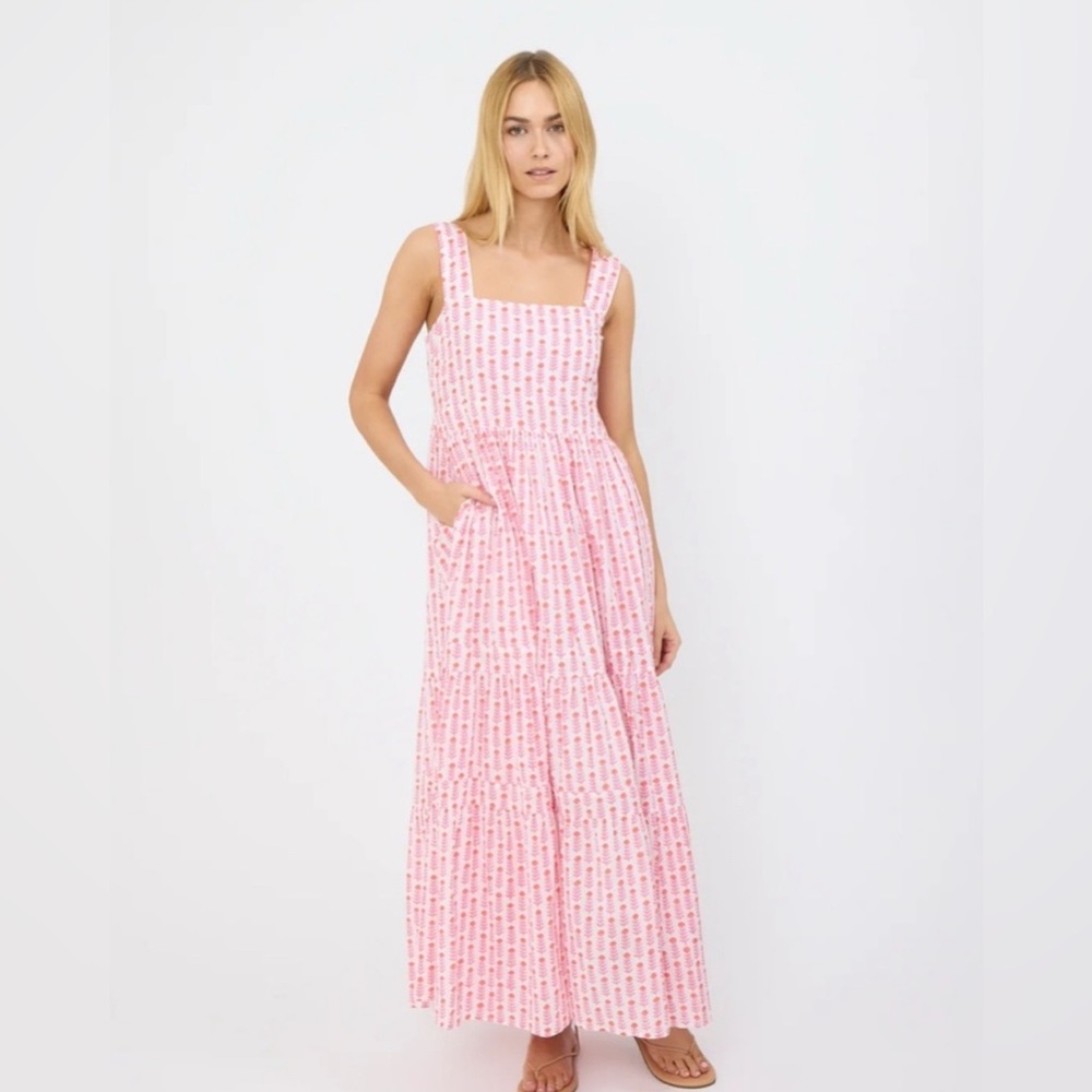 Marea Newport Maxi Dress Size S Pink Orange Block Print